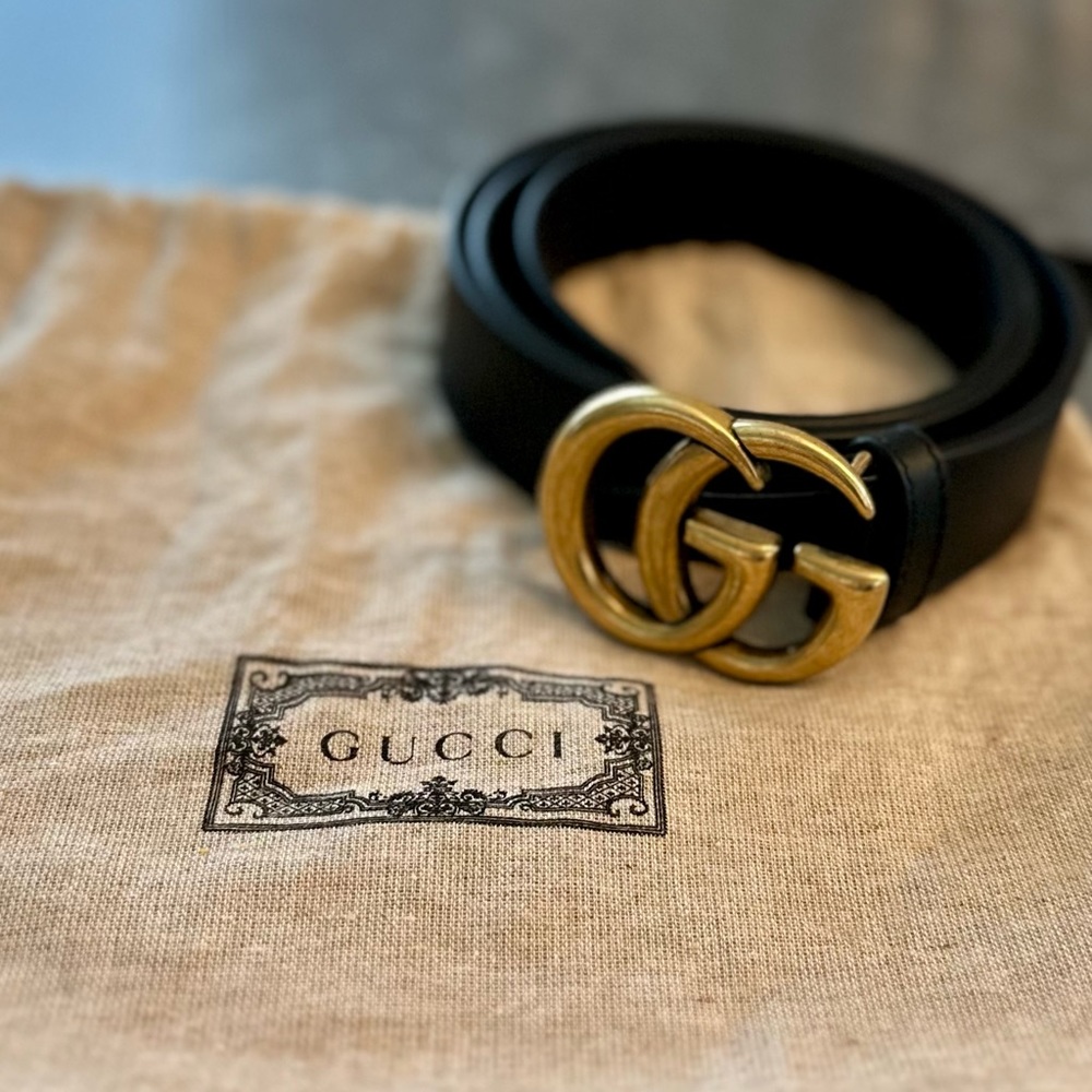 Authentic Gucci GG Marmont Leather Belt with Dustbag 85= M’s 30 W’s 6 Black $490